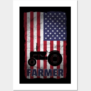 Farmer US Flag Tractor Proud Farming Gift Day Posters and Art